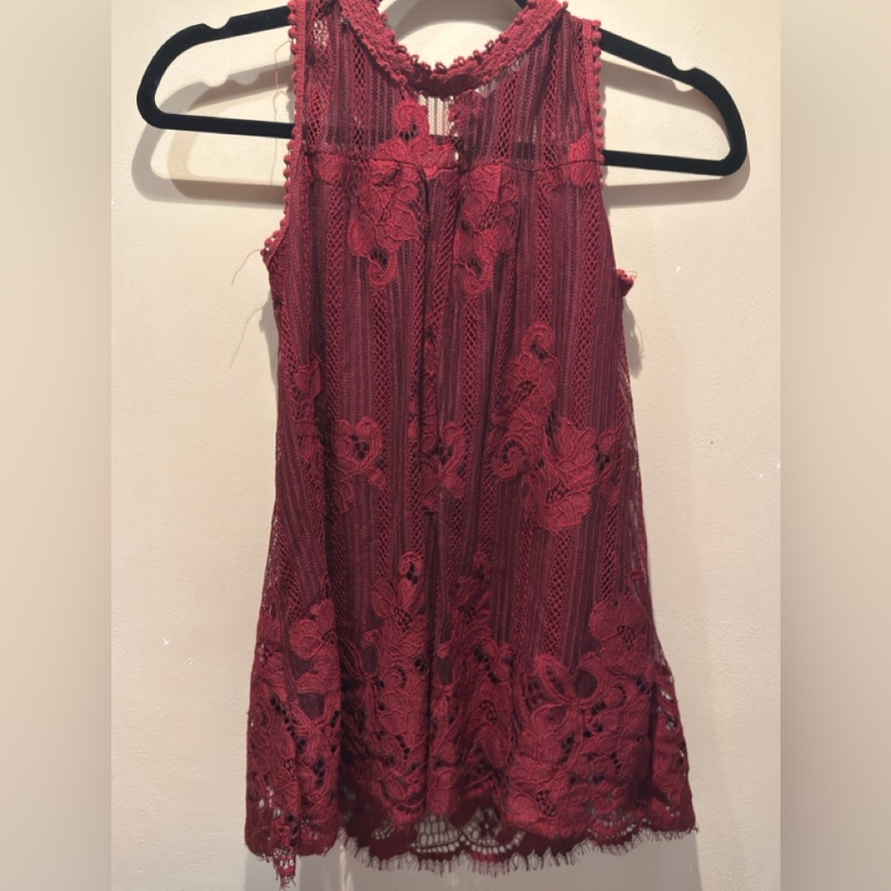 Paper Tee Deep Red Lace Top